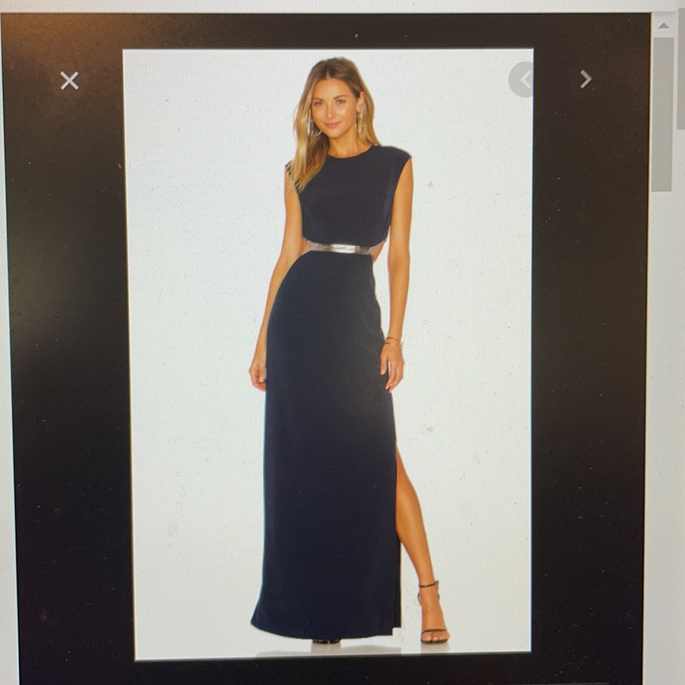 Size 2: BRAND NEW navy and silver open back gown